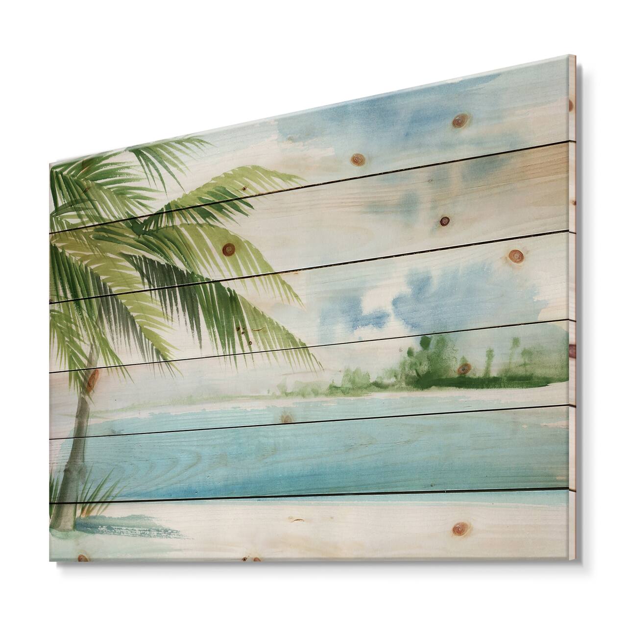 Designart - Palm Beach Resort At Dawn I - Nautical & Coastal Print on Natural Pine Wood